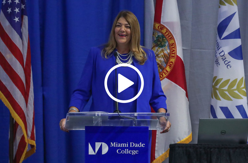 Screen shot of Madeline Pumariega speaking at convocation